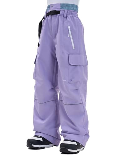 HIGH EXPERIENCE Snowboard Pants for Women Men Baggy Ski Pants Loose Warm Insulation Waterproof Windproof (Light Purple, X-Small) - Thumbnail 2