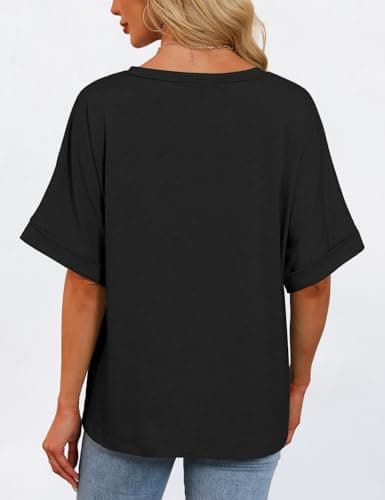 GKBK Womens Oversized T Shirts Loose Fit Short Sleeve Summer Casual Tops Black L - Thumbnail 4