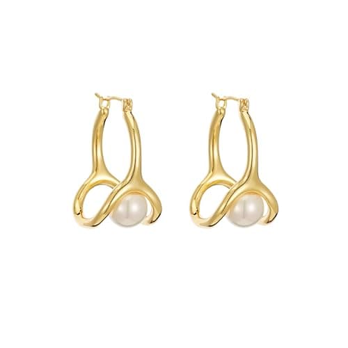 Sylph Pearl Hoop Earrings for Women, 14k Gold Plated Lightweight Trendy Artificial Pearl Drop Earrings Fashion Jewelry Elegant Birthday Gift - Image 1