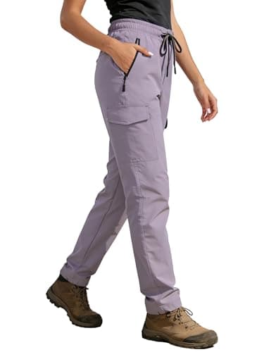 Womens Cargo Hiking Pants 4 Pockets Waterproof Quick Dry Sweatpants Elastic Waist Drawstring Lightweight UPF 50+ Casual Work Travel Golf Lounge Purple XXL - Image 1
