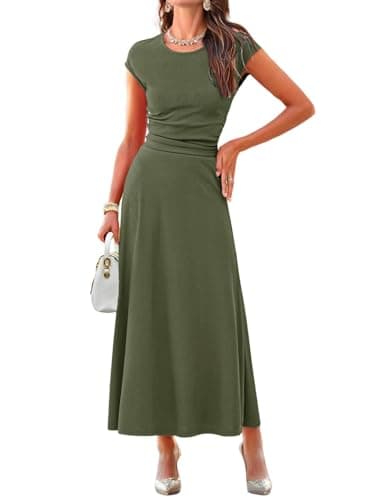 Dokotoo Summer Dresses for Women 2026 Women's 2 Piece Outfits Dressy Casual Knit Short Sleeve Crop Top Middle Waist Wedding Guest Dresses Skirt Sets Formal Matching Suits XX-Large Green - Image 1