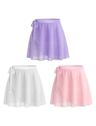 JiAmy 3 Pack Tutu Girls Ballet Wrap Skirt Chiffon Dance Skirt for Toddler Kids Adjustable Tie for Dance Party 5-6 Tears - Image 1