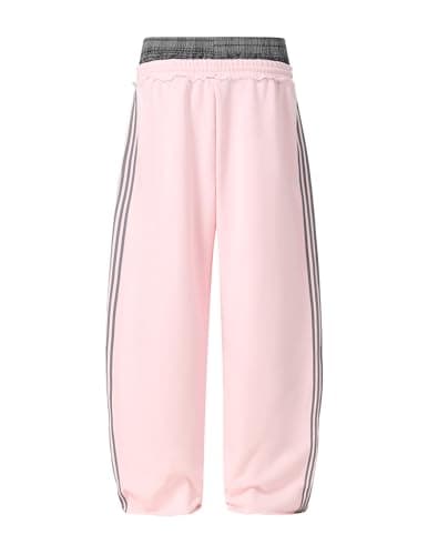 Aelfric Eden Baggy Wide Leg Sweatpants for Women Men Double Elastic Waisted Streetwear Y2K Casual Lounge Pants Trouser with Pockets Pink X-Small - Thumbnail 2