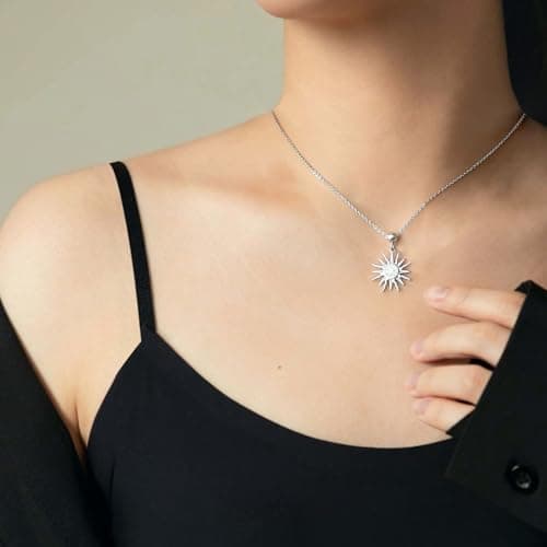 Aohik Sun Pendant Necklace for Women, Platinum Plated Copper Chain with Zirconia, Adjustable Pin Closure, Multi-Style Wear Jewelry Gift - Thumbnail 3