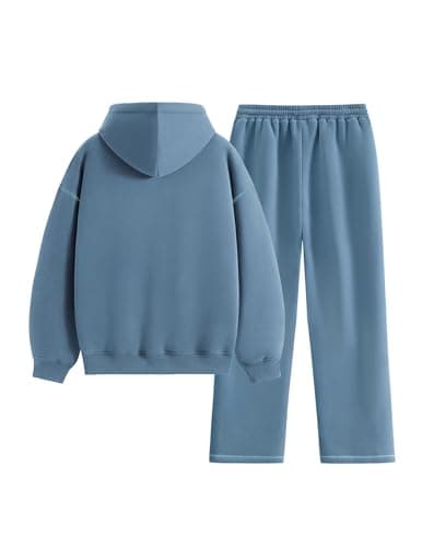 Aelfric Eden Womens Sweatsuits 2 Piece Set Oversized Fleece Hoodie and Sweatpants Track Suits Sweat Matching Lounge Pants Fall Blue Grey Large - Thumbnail 2
