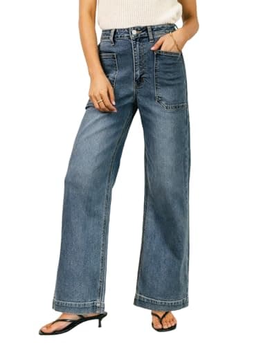 EVALESS Baggy Jeans for Women Trendy High Waisted Wide Leg Strech Denim Pants Prussian Blue Size 6 - Image 1