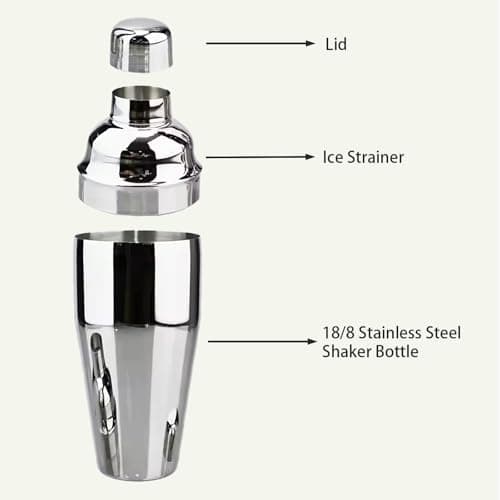 Cocktail Shaker, 24 oz Martini Shaker, Drink Shaker Built-in Strainer, Professional Drink Mixer Set for Beginners, Silver - Thumbnail 4