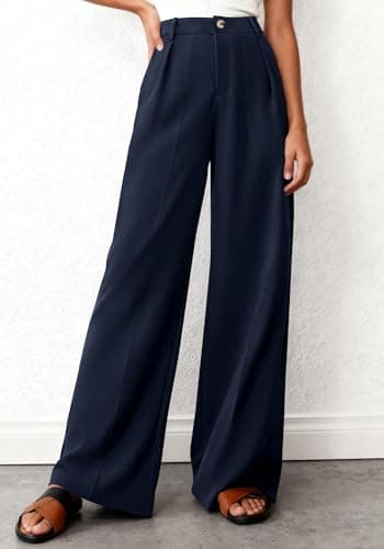 BTFBM Women's Wide Leg Palazzo Pants, Button High Waisted with Pockets, Casual Work Summer Outfits, Trendy Business 2026(Navy, XX-Large) - Thumbnail 2