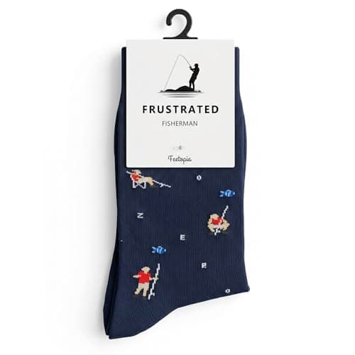 feetopia Socks with Frustrated Fisherman Design, Ideal Fishing Gift, 1 Pair Per Pack, Size 8-13 - Image 1