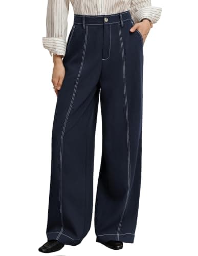 GRACE KARIN Womens Trousers, High Waist Palazzo Wide Leg Pants, Loose Fit Fall Winter Office Casual Pants Navy Blue L - Image 1