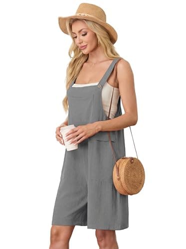 HiMONE Womens Casual Rompers For Women Sleeveless Short Jumpsuit Adjustable Overalls For Summer (Smoky Gray-S) - Thumbnail 5