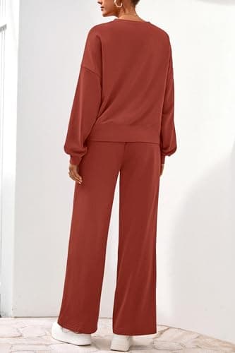 PRETTYGARDEN Women 2 Piece Outfits 2026 Fall Sweatsuits Crewneck Sweatshirt Wide Leg Sweatpants Lounge Sets Tracksuit(Brick Red,X-Small - Thumbnail 5