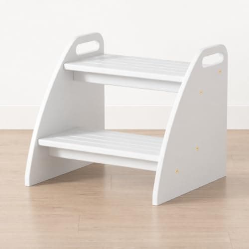 Step Stool, Two Stepping Stool 300lbs Capacity, with Non-Slip Handles and Pads,Bamboo Step Stool for Bathroom Sink, Perfect Natural Wooden Step Stool for Kitchen - Image 1