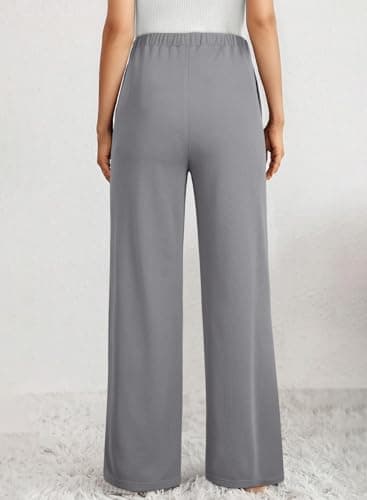 BLENCOT Women's Maternity Pants Spring Adjustable High Waisted Wide Leg Pregnancy Trousers Office Clothes Stretch Maternity Dress Pants with Pockets Grey S - Thumbnail 3