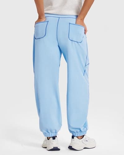 MOOSLOVER Women Baggy Jogger Pants Drawstring Mid Waist Athletic Casual Pant Comfy Cotton Lightweight Sweatpants(S,Blue) - Thumbnail 3