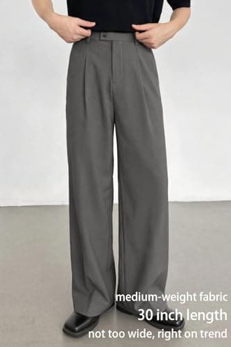 Heyfanee Wide Leg Dress Pants Men Loose Fit Pleated Slacks Baggy Old Money Grey 32 - Thumbnail 4