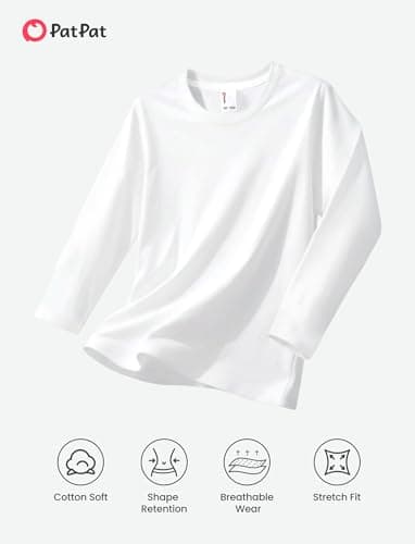 PATPAT Boys White Long Sleeve Shirt Size 15-16 Cotton Crew Neck Long Sleeve Tees White Shirts for Boy, Teen Boys Clothes - Thumbnail 4