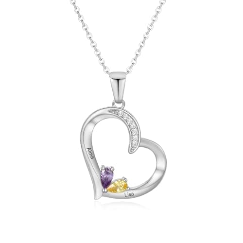 Zoesky Personalized Name Necklace with Birthstone, Sliver Tone 5A Cubic Zirconia Necklace for Women Custom Birthstone Necklace for Mother Daughter Jewelry for Christmas Birthday Mother Day Gift (2 Birthstones) - Image 1