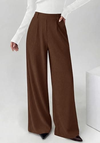 BTFBM Wide Leg Pants for Women Dressy Work Business Casual Elastic High Waisted Trousers Ribbed Lounge Palazzo Pants(Brown, Large) - Thumbnail 6