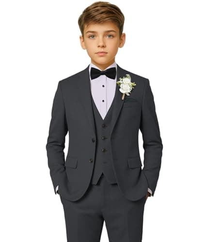 Boys 5 Piece Suit Gray Ring Bearer Slim Fit Outfit Set for Formal Size 12 - Image 1