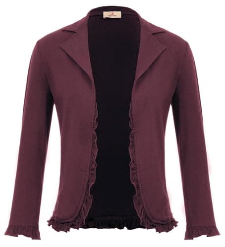 GRACE KARIN Womens Casual Work Office Blazer Open Front Cardigan Jacket Bolero Shrug Burgundy XXL - Image 1
