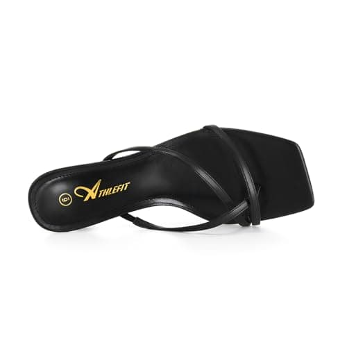 Athlefit Kitten Heels for Women Flip Flops Square Open Toe Strappy Low Heels Sexy Party Wedding Dress Thong Heeled Sandals Black Size 11 - Thumbnail 5