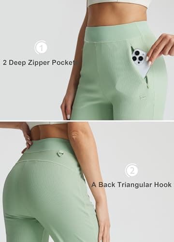 Libin Women's 7/8 Bootcut Casual Travel Pants Ankle Dress Slacks Stretchy Golf Athletic Workout Yoga Pants with Zipper Pockets, Green L - Thumbnail 4