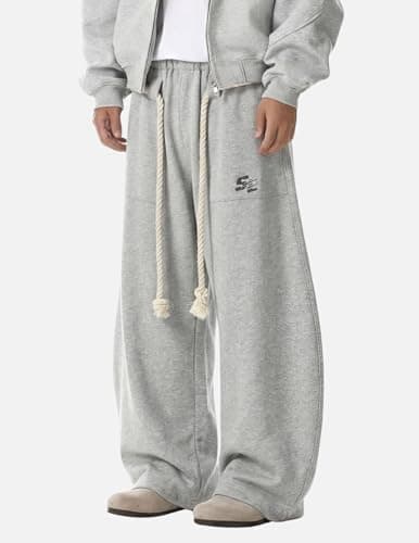 Vamtac Wide Leg Sweatpants Mens Baggy Barrel Pants Y2K Loose fit Gray Sweat Pants with Pockets - Thumbnail 3