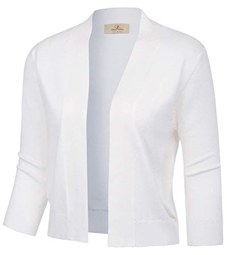 GRACE KARIN Women's Classic 3/4 Sleeve Shrug Cardigan for Dresses Open Front Bolero Cardigan Sweater White XL - Image 1