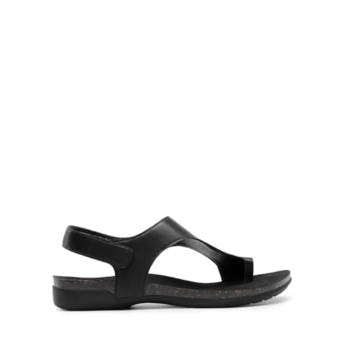 DREAM PAIRS Women's Comfortable Cork Footbed Arch Support Sandals Casual to Dressy Thong Walking Flat Sandals for Summer,Size 8.5,All Black,DWUMFS2509 - Thumbnail 5