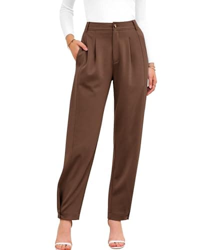 BTFBM Women's Pants Spring Fall 2026 Casual Loose Pleated Trousers Tapered Slacks Pockets Dressy Business Work Outfits(Brown, Large) - Image 1