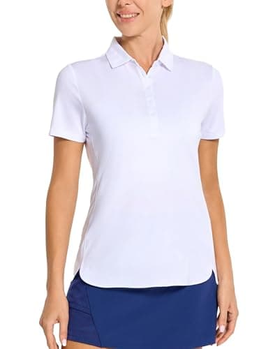 M MAELREG Golf Shirts Women Dry Fit Short Sleeve Button Casual Stretch Performance Tennis Womens Polo Shirts White - Image 1