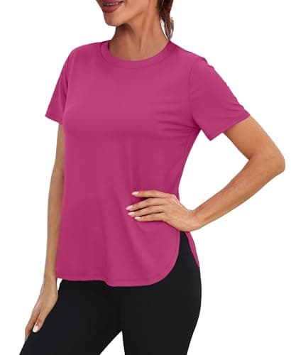 Spring Summer Tops for Women Short Sleeve Hiking Shirts Athleisure Golf Shirt Beach Fashion Curved Hem Loose Fit Black 2XL - Thumbnail 2