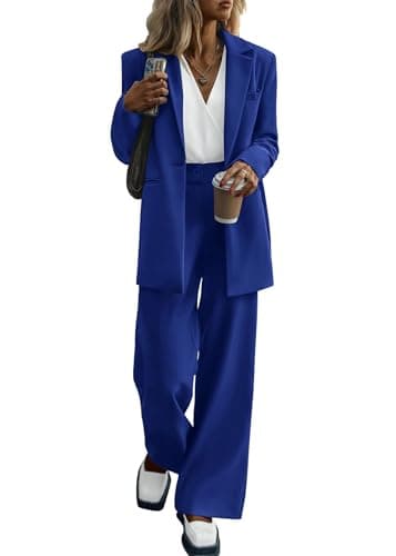 KIRUNDO Women Suits 2 Piece Set Business Casual Dressy Oversized Blazer Jacket and Wide Leg Dress Pantsuits Formal Outfits(Royal Blue, Medium) - Image 1