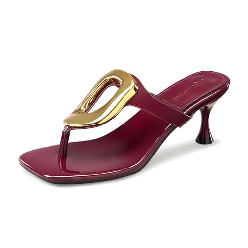 GigiMemo Women's Kitten Heels Sandals Gold Buckle Square Toe 1.8-2 Inch Heeled Sandals for Women Fashion Dressy Sandals - Image 1