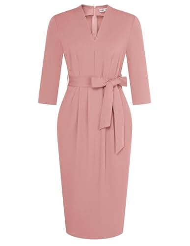 GRACE KARIN Wear to Work Dresses for Women,V Neck 3/4 Sleeve Cocktail Dress,Semi Formal Dresses with Pockets Gray Pink L - Image 1