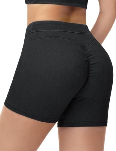 THE GYM PEOPLE Women's Scrunch Butt Lifting Jean Shorts Stretchy Pull On Skiny Denim Shorts - Image 1