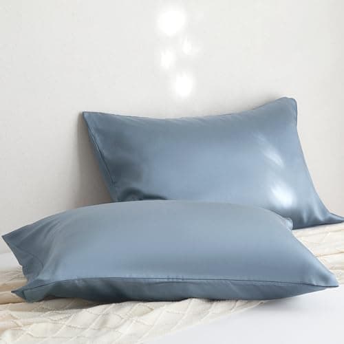 DCSKY 100% Tencel Pillowcase, Hair and Skin Friendly, Soft and Smooth，Cooling Silk Pillowcases for hot Sleepers,Queen Pillowcases Set of 2,Hair and Skin Friendly,Denim Blue, 20x30in - Thumbnail 4