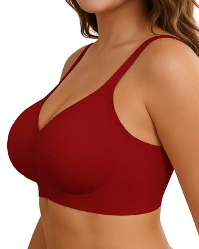 As Fairy Wireless Bras for Women T-Shirt Bra Seamless Comfort Bralettes with Soft Support & Lift for Everyday Wear Wine Red 32D - Image 1