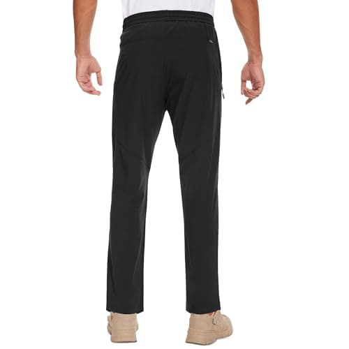MOURCE Men's Lightweight Elasticated Waist Joggers - Mens Quick-Dry Travel Pants Drawstring, Black XL - Thumbnail 2
