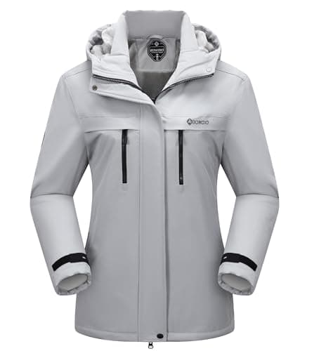 BOWOXO Women's Ski Jacket Thicken Winter Snow Coat Warm Fleece Mountain Waterproof Female Jacket Hooded Windbreaker(Grey,L) - Image 1