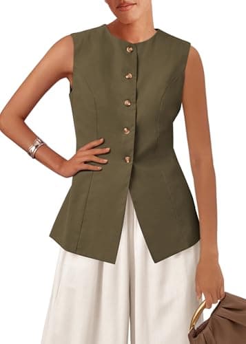 KIRUNDO Vest Tops for Women Trendy Dressy Business Casual Outfits 2026 Summer Sleeveless Fitted Blazer Work Suit Waistcoat(Army Green, X-Large) - Image 1