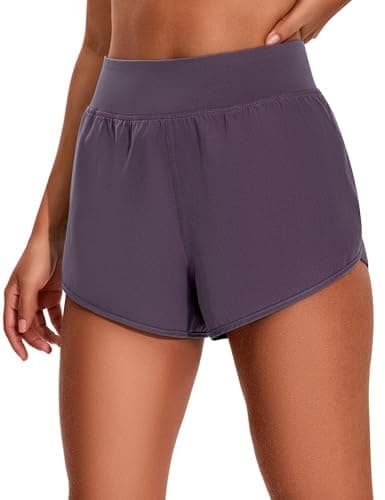 EZRUN Women's 3" Athletic Shorts High Waisted Split Dolphin Workout Shorts Comfy Mesh Liner for Gym Running Track (Grey Purple,XS) - Image 1