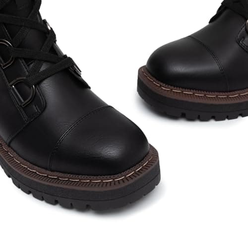 Women's Low Chunky Heel Lace-Up Platform Ankle Combat Boots Black Size 7.5 - Thumbnail 5