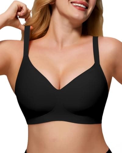 As Fairy Wireless Push Up Comfort Bra for Women with Soft Support Seamless Stretch Full Coverage Everyday Bras Black 32D - Image 1