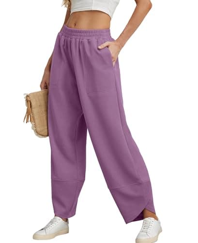 FREEOAK Palazzo Pants for Women High Waisted Work Sweatpants Flowy Trousers Wide Leg Relaxed Fit Homewear Sweatpants Travel Harem Plus Size Purple - Image 1