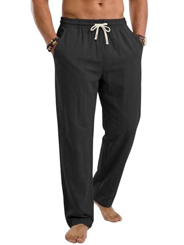 TRFIC Men's Linen Pants Casual Beach Summer Pant Elastic Waist Drawstring Lightweight Trousers - Image 1