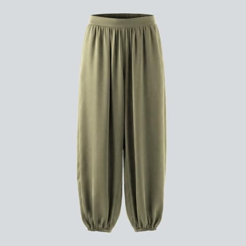 OctMoon Women’s Chiffon Palazzo Pants – Wide Leg Flowy Pants for Women, Lightweight Satin Yoga Pants, Summer Beach & Casual Lounge Pants(Light Green)-XXL - Thumbnail 5