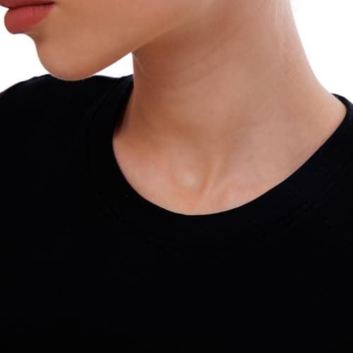 Walifrey Short Sleeve Bodysuits for Women Round Neck Basic Stretchy T Shirts Bodysuits Tops Black L - Thumbnail 4