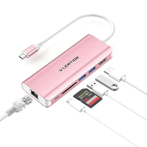 LENTION USB C Hub with 4K HDMI, SD Card Reader, 2 USB 3.0, Type C Charging, 6-in-1 Ethernet Adapter Compatible with 2025-2018 MacBook Pro/Air, 2026 MacBook Neo, Surface/Steam Deck, More(Rose Gold)